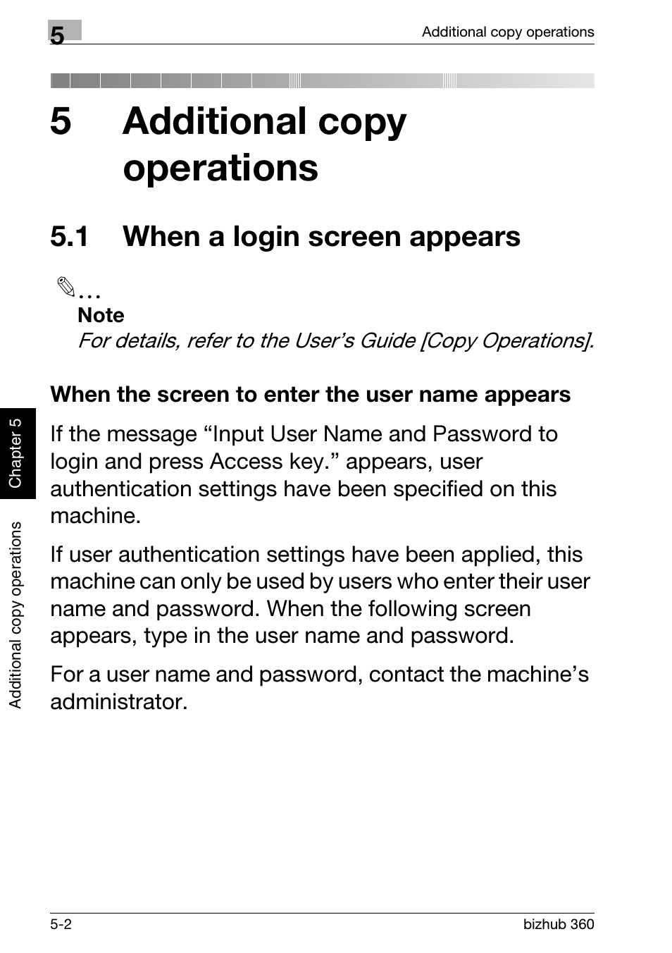 5 additional copy operations, 1 when a login screen appears, When the screen to enter the user name appears | 1 when a login screen appears -2, When the screen to enter the user name appears -2, 5additional copy operations | Konica Minolta bizhub 360 User Manual | Page 136 / 152