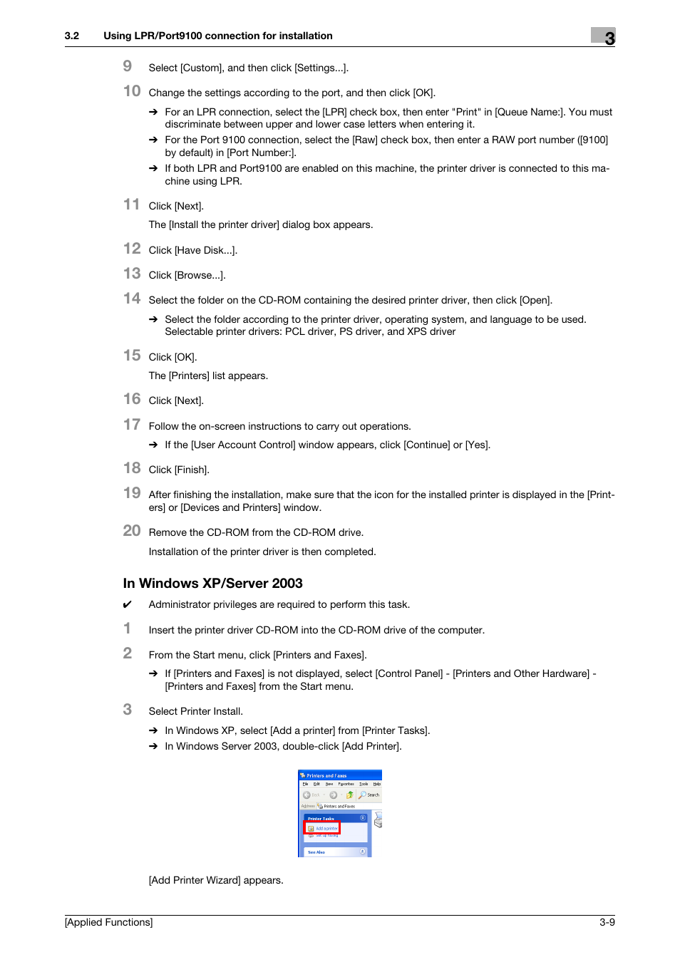 In windows xp/server 2003, In windows xp/server 2003 -9 | Konica Minolta bizhub C3350 User Manual | Page 117 / 153