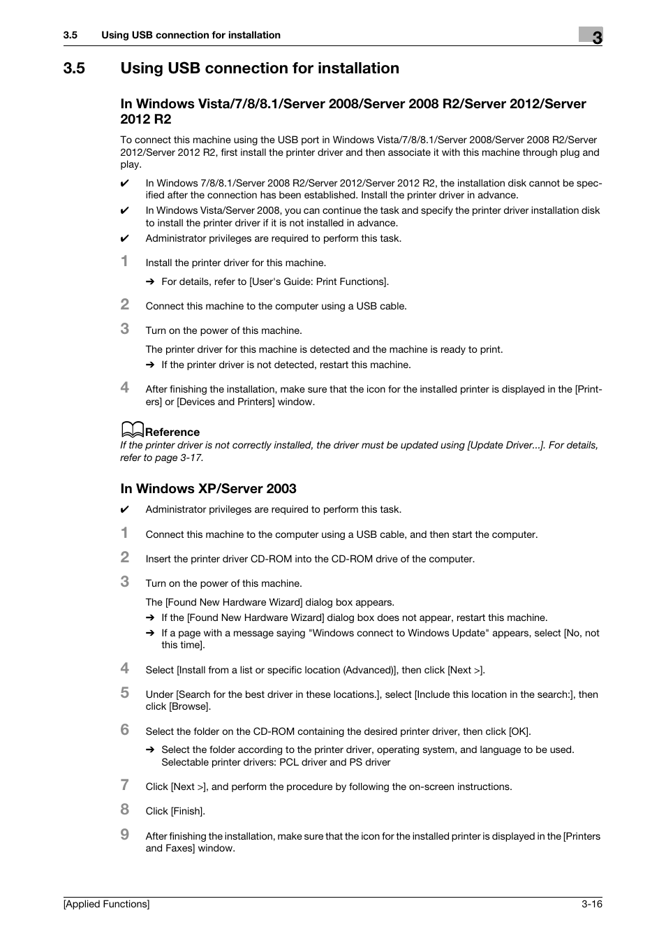 5 using usb connection for installation, In windows xp/server 2003 | Konica Minolta bizhub C3350 User Manual | Page 124 / 153