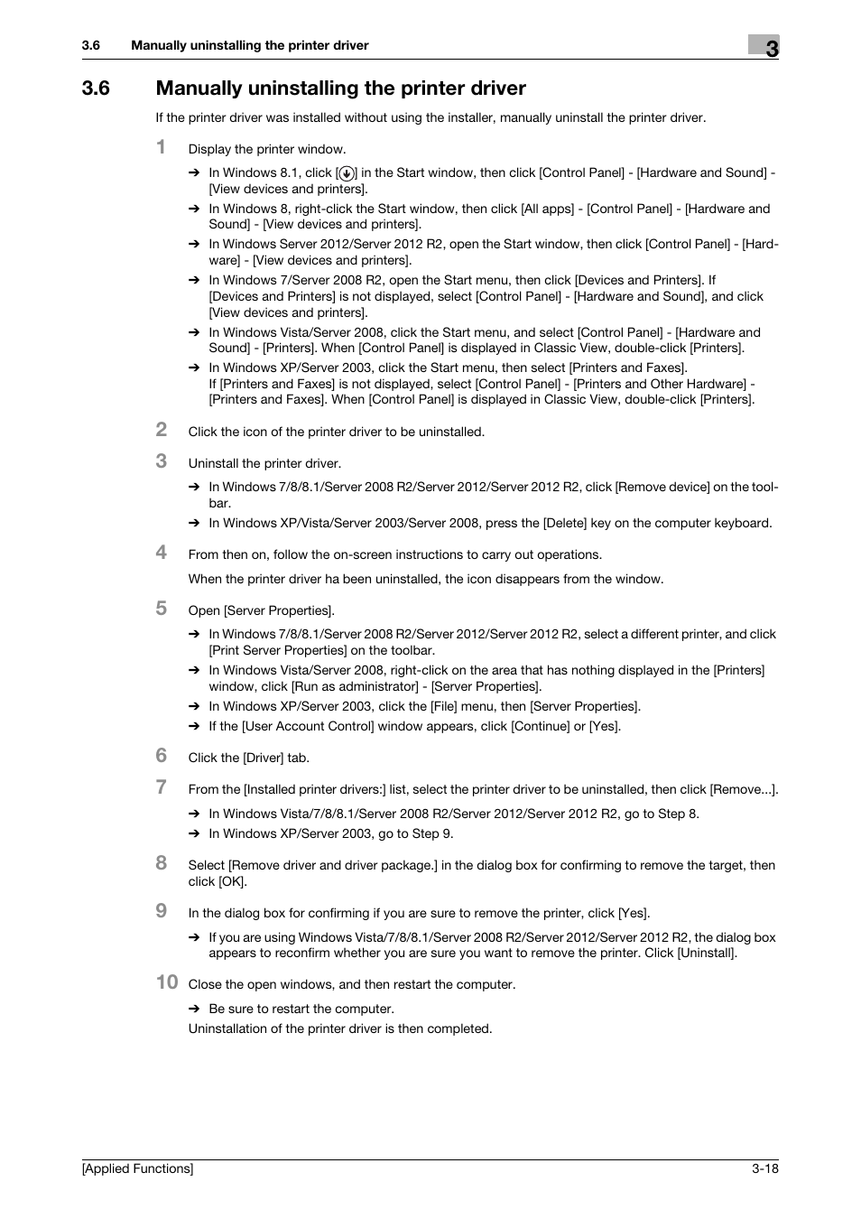 6 manually uninstalling the printer driver, Manually uninstalling the printer driver -18 | Konica Minolta bizhub C3350 User Manual | Page 126 / 153