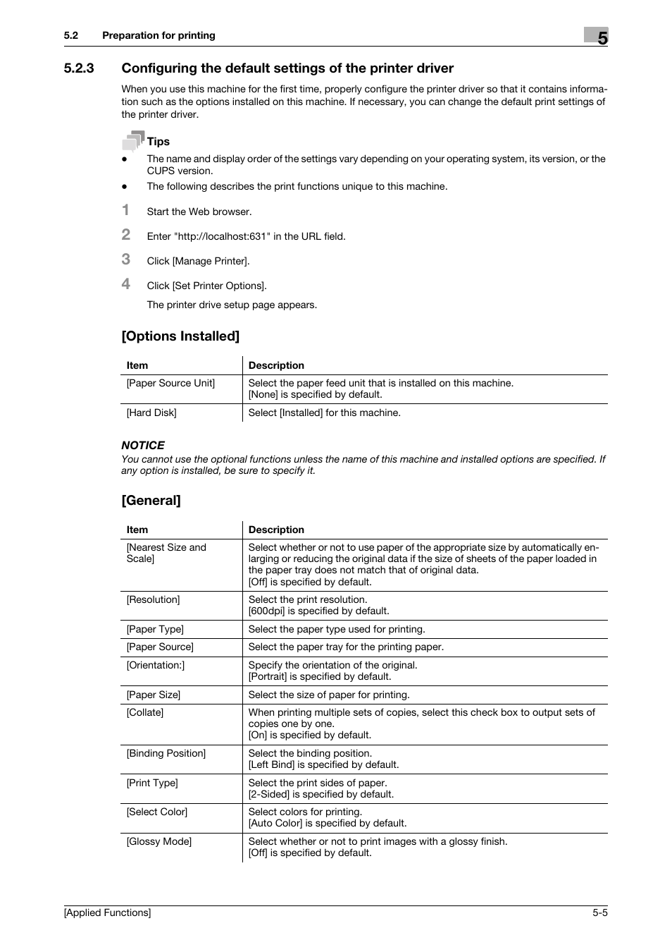 Options installed, General | Konica Minolta bizhub C3350 User Manual | Page 139 / 153