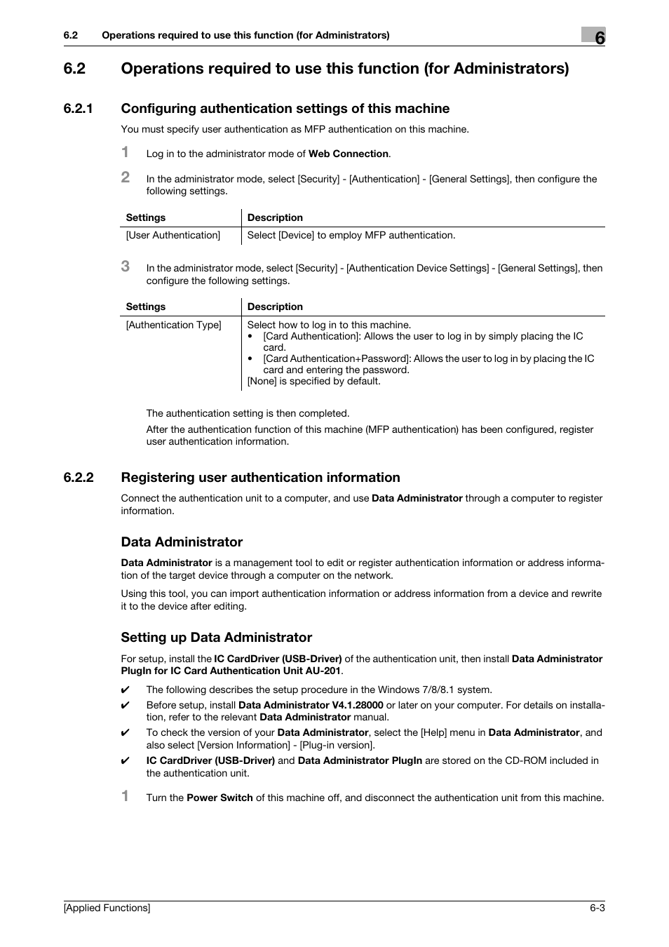 2 registering user authentication information, Data administrator, Setting up data administrator | Konica Minolta bizhub C3350 User Manual | Page 145 / 153