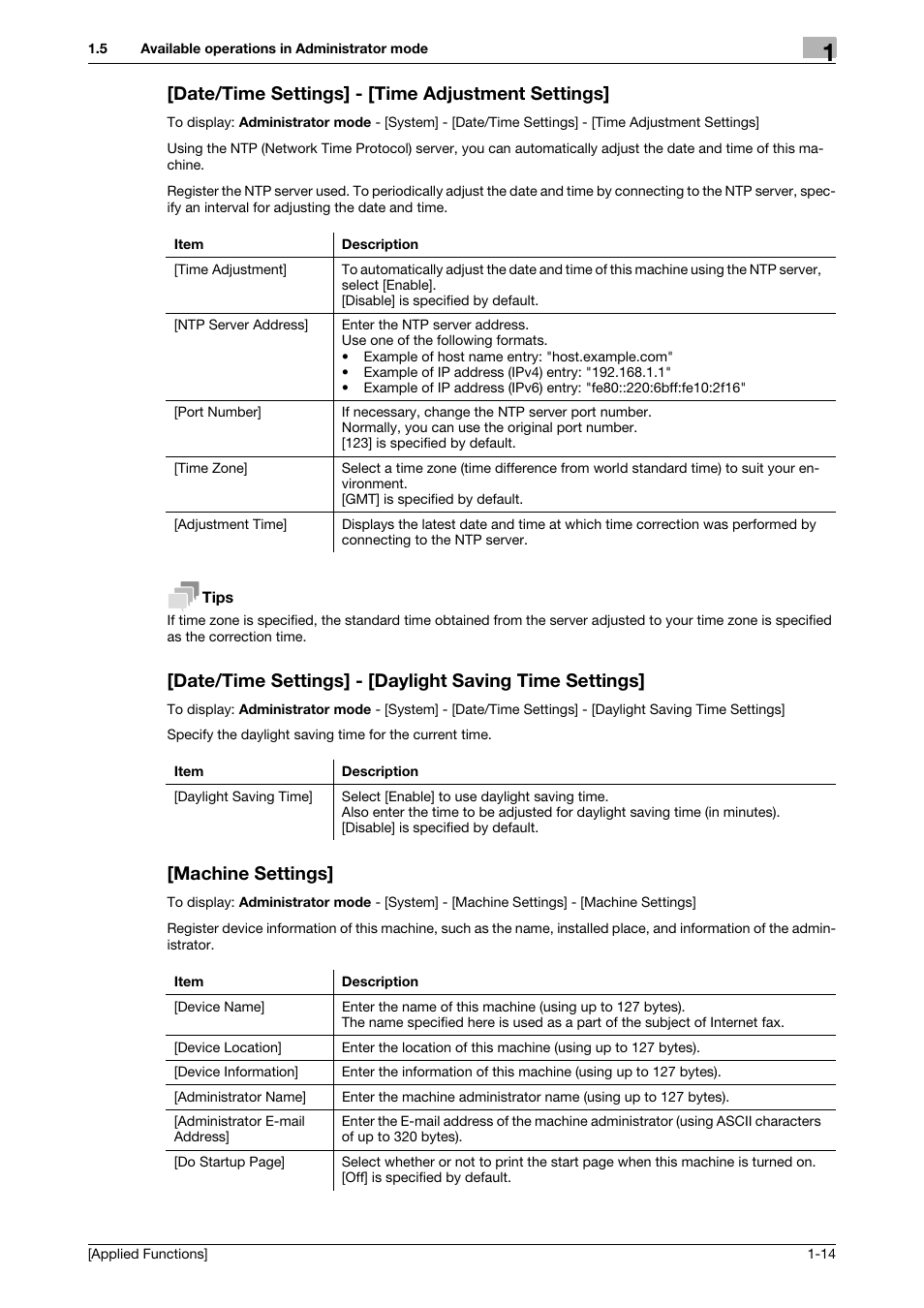 Date/time settings] - [time adjustment settings, Machine settings | Konica Minolta bizhub C3350 User Manual | Page 20 / 153