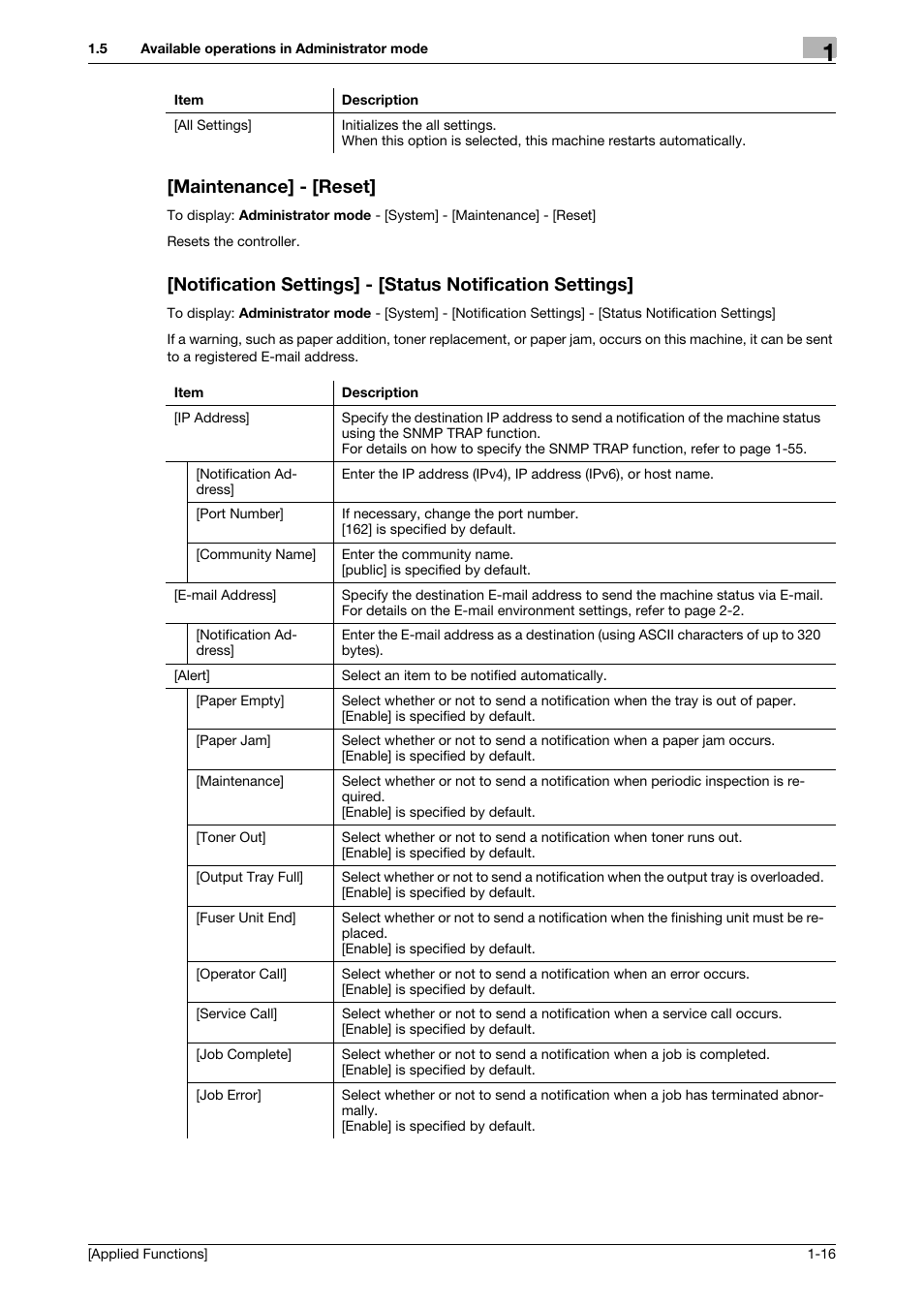 Maintenance] - [reset | Konica Minolta bizhub C3350 User Manual | Page 22 / 153