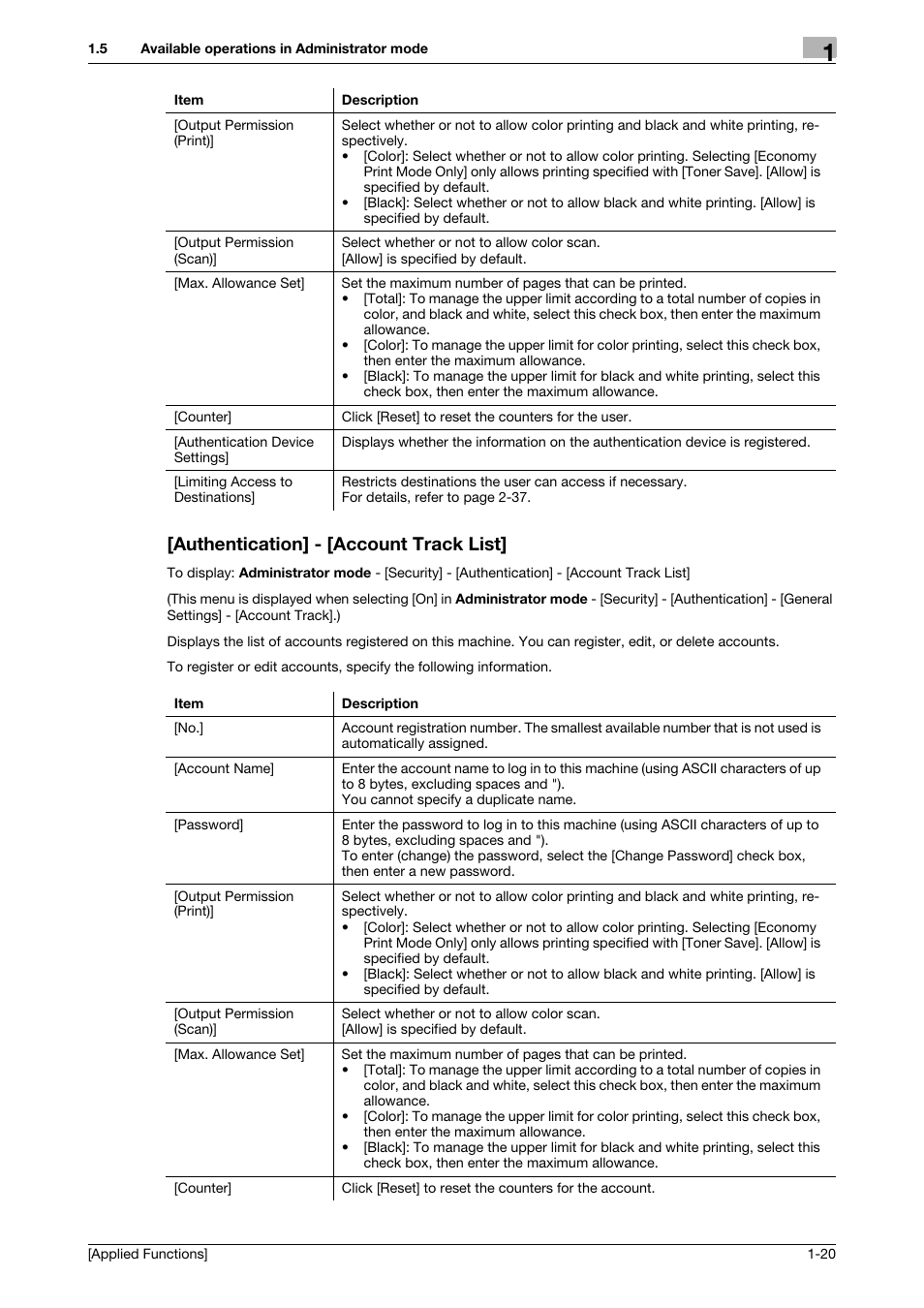 Authentication] - [account track list, Authentication] - [account track list] -20 | Konica Minolta bizhub C3350 User Manual | Page 26 / 153