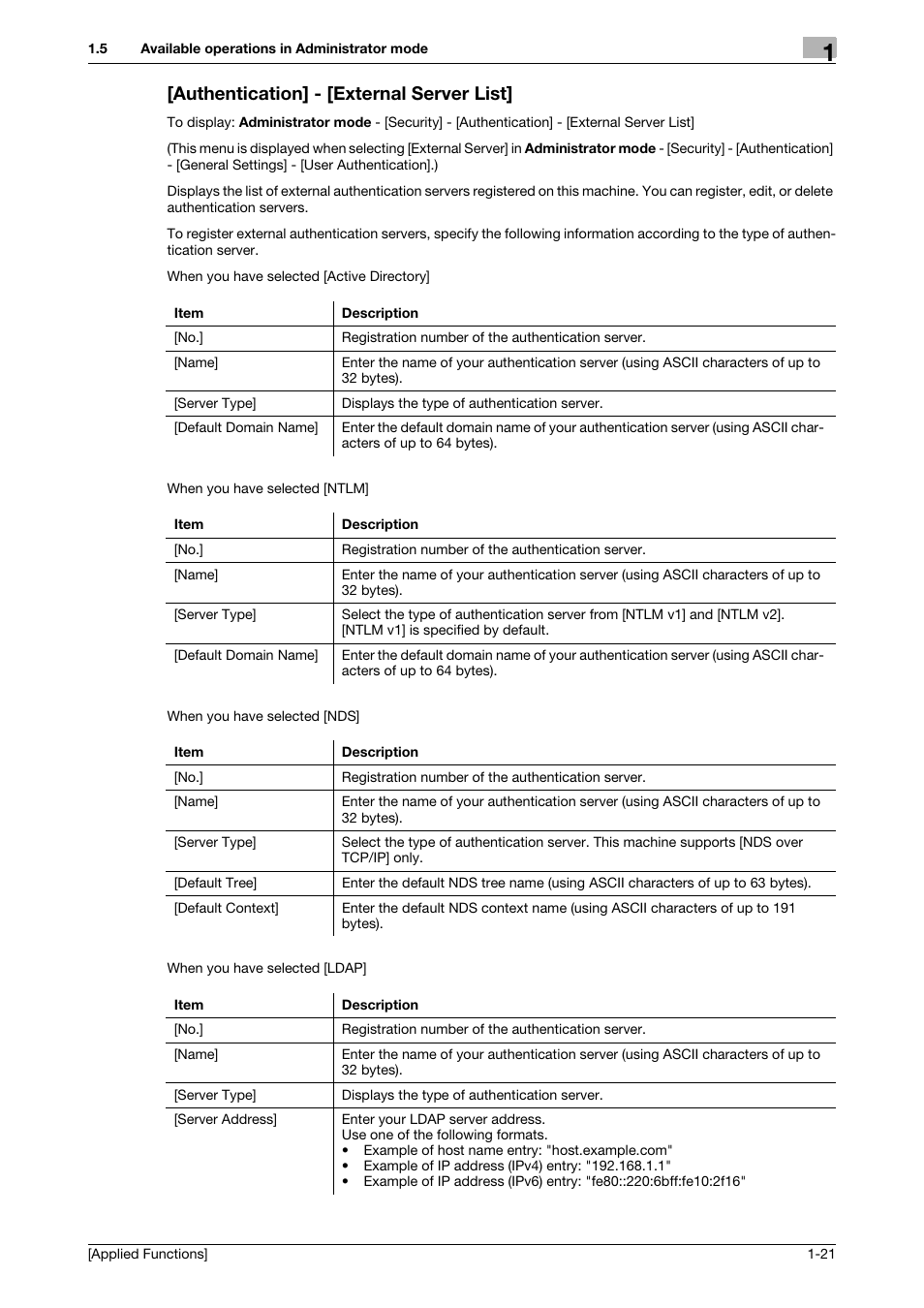 Authentication] - [external server list, Authentication] - [external server list] -21 | Konica Minolta bizhub C3350 User Manual | Page 27 / 153