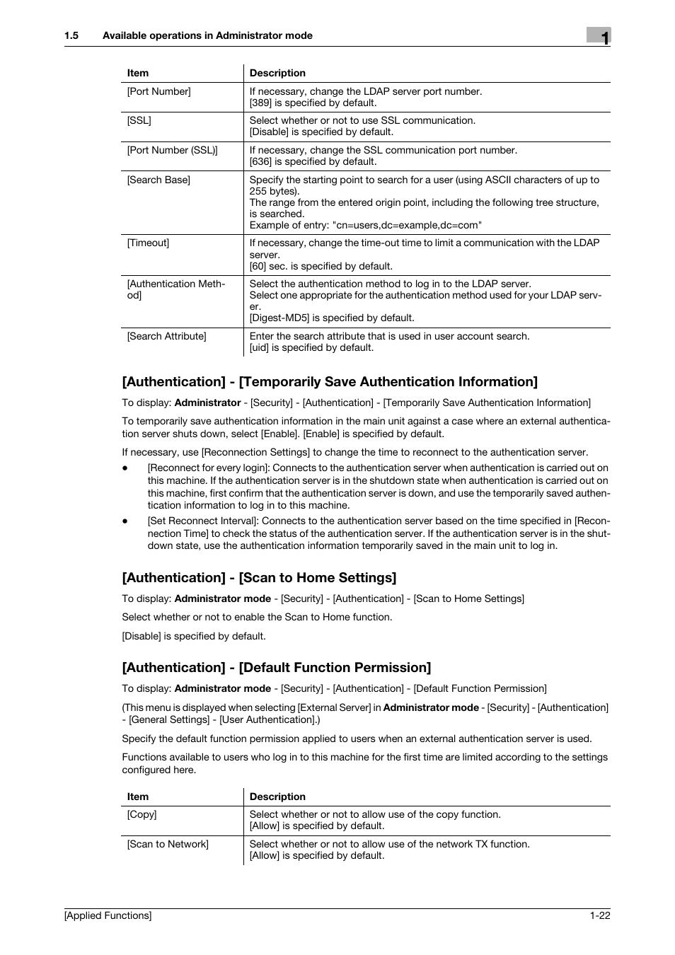 Authentication] - [scan to home settings, Authentication] - [default function permission | Konica Minolta bizhub C3350 User Manual | Page 28 / 153