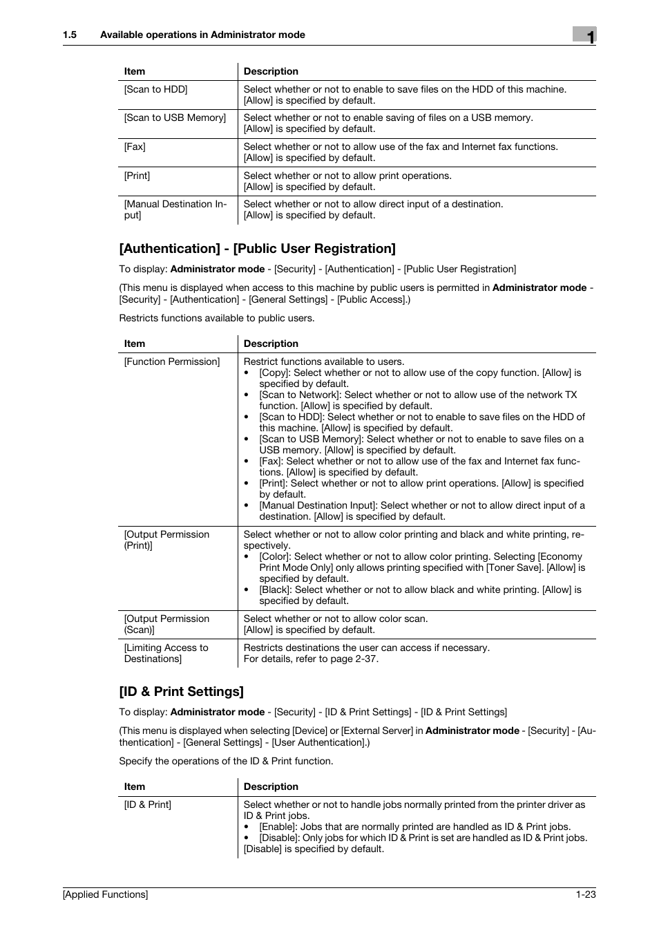Authentication] - [public user registration, Id & print settings | Konica Minolta bizhub C3350 User Manual | Page 29 / 153