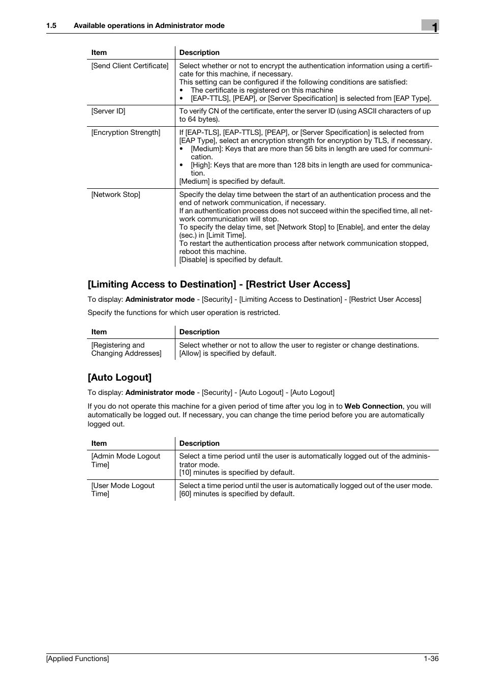 Auto logout | Konica Minolta bizhub C3350 User Manual | Page 42 / 153