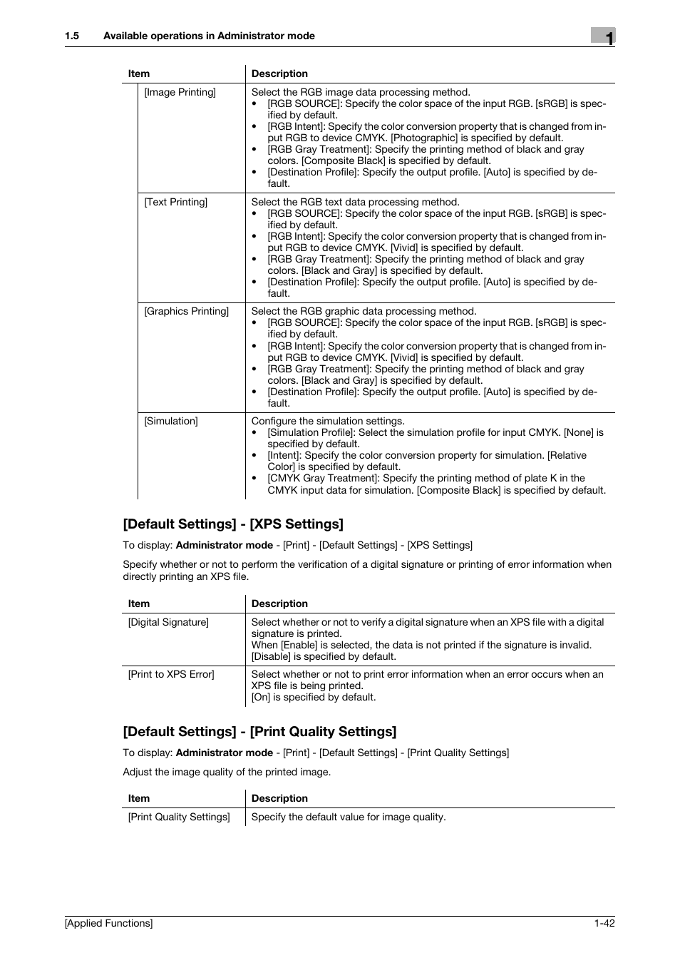 Default settings] - [xps settings, Default settings] - [print quality settings | Konica Minolta bizhub C3350 User Manual | Page 48 / 153