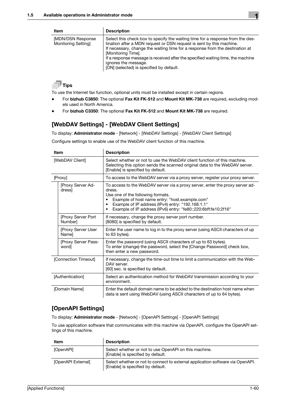 Webdav settings] - [webdav client settings, Openapi settings | Konica Minolta bizhub C3350 User Manual | Page 66 / 153