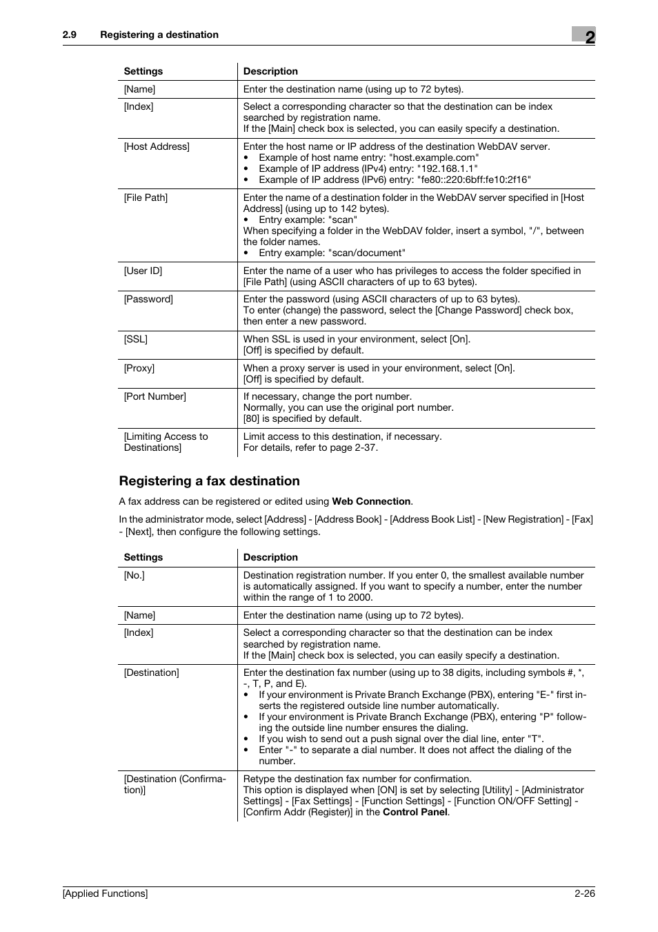 Registering a fax destination, Registering a fax destination -26 | Konica Minolta bizhub C3350 User Manual | Page 94 / 153