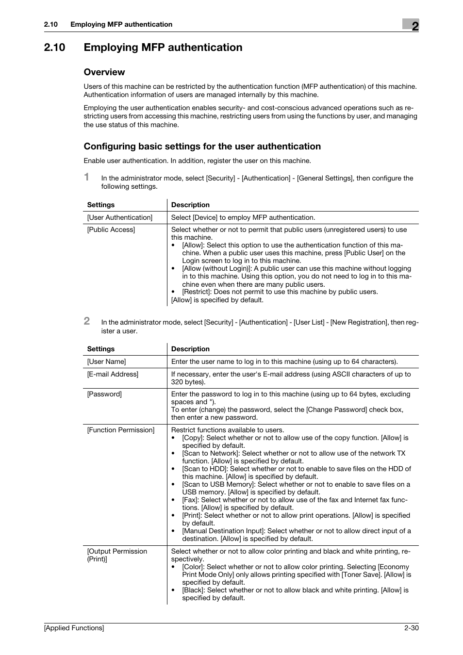 10 employing mfp authentication, Overview | Konica Minolta bizhub C3350 User Manual | Page 98 / 153