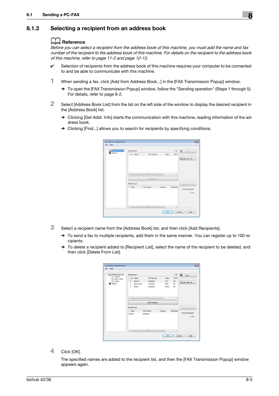 3 selecting a recipient from an address book, Selecting a recipient from an address book -5 | Konica Minolta bizhub 36 User Manual | Page 100 / 195