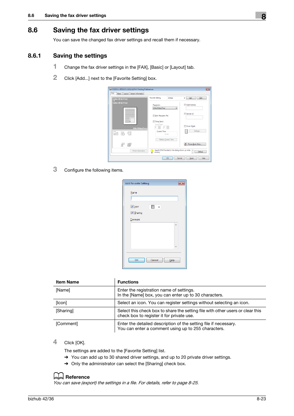 6 saving the fax driver settings, 1 saving the settings, Saving the fax driver settings -23 | Saving the settings -23 | Konica Minolta bizhub 36 User Manual | Page 118 / 195