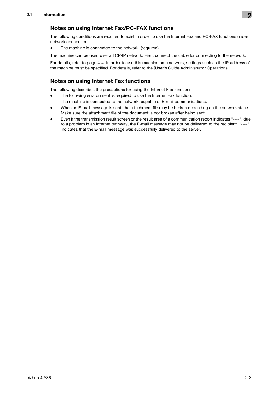 Notes on using internet fax/pc-fax functions, Notes on using internet fax functions | Konica Minolta bizhub 36 User Manual | Page 14 / 195
