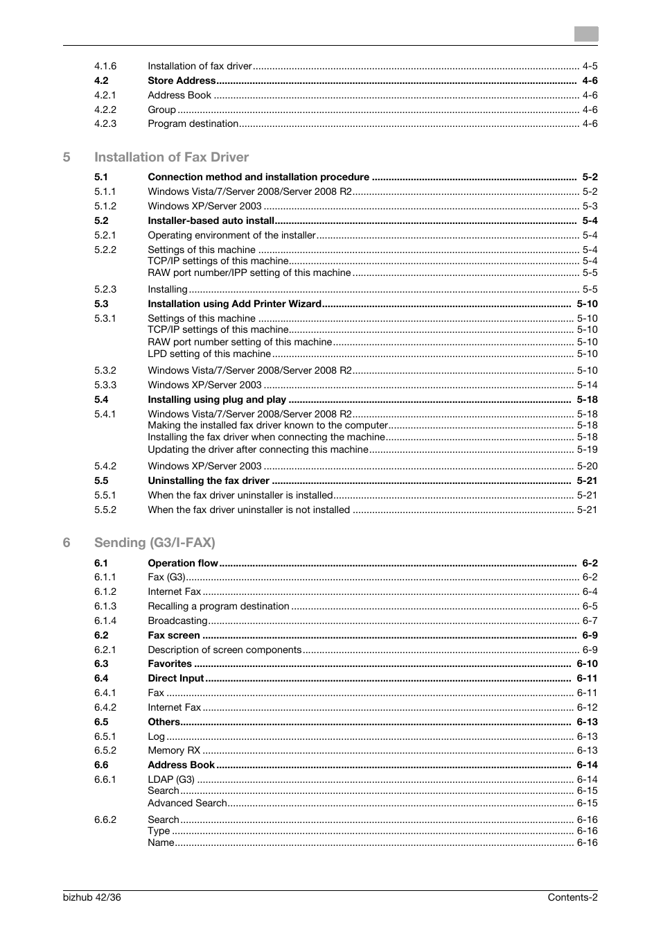 5installation of fax driver, 6sending (g3/i-fax) | Konica Minolta bizhub 36 User Manual | Page 3 / 195