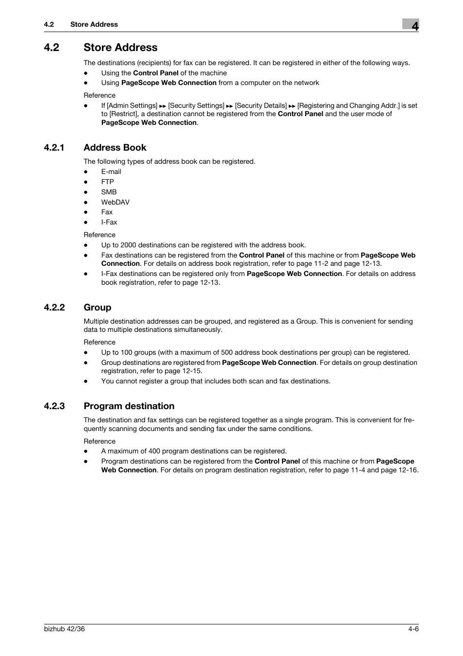 2 store address, 1 address book, 2 group | 3 program destination, Store address -6, Address book -6, Group -6, Program destination -6 | Konica Minolta bizhub 36 User Manual | Page 34 / 195
