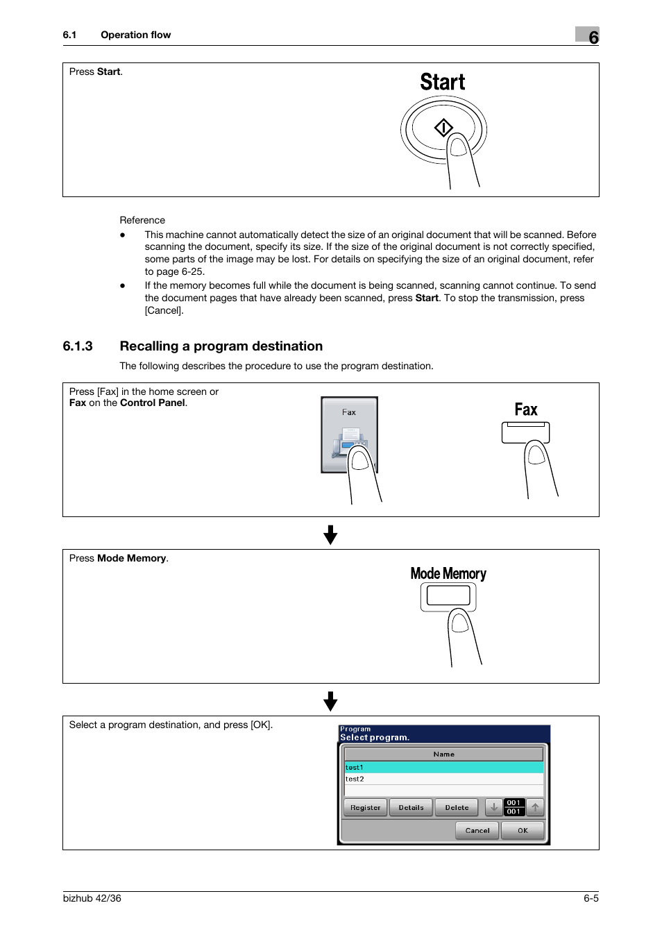3 recalling a program destination, Recalling a program destination -5 | Konica Minolta bizhub 36 User Manual | Page 61 / 195