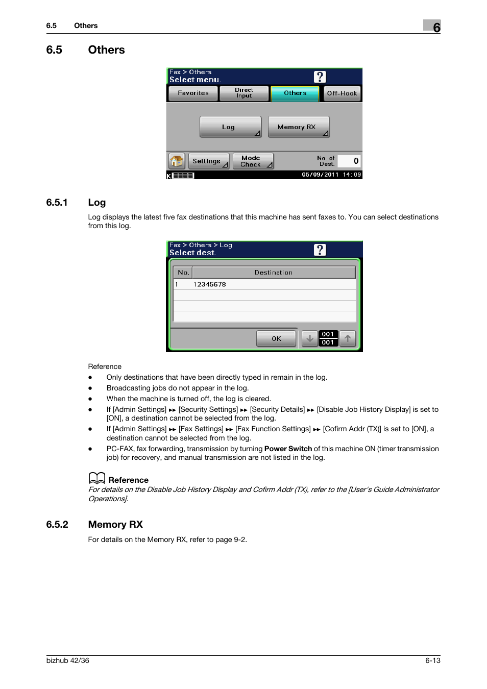 5 others, 1 log, 2 memory rx | Others -13, Log -13, Memory rx -13, P. 6-13), Og (p. 6-13), P. 6-13 | Konica Minolta bizhub 36 User Manual | Page 69 / 195