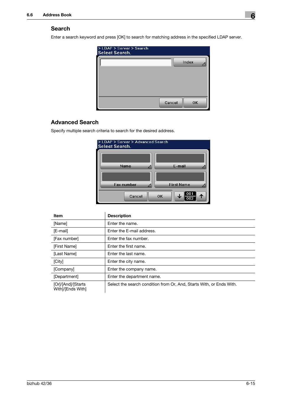 Search, Advanced search, Search -15 advanced search -15 | Konica Minolta bizhub 36 User Manual | Page 71 / 195