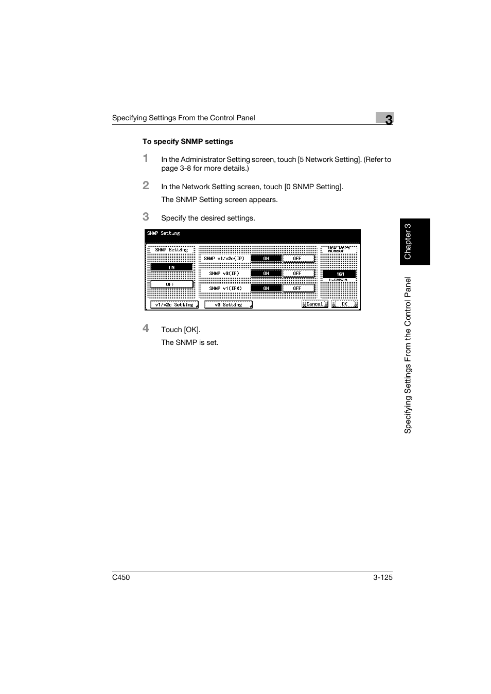 To specify snmp settings, To specify snmp settings -125 | Konica Minolta BIZHUB C450 User Manual | Page 236 / 396