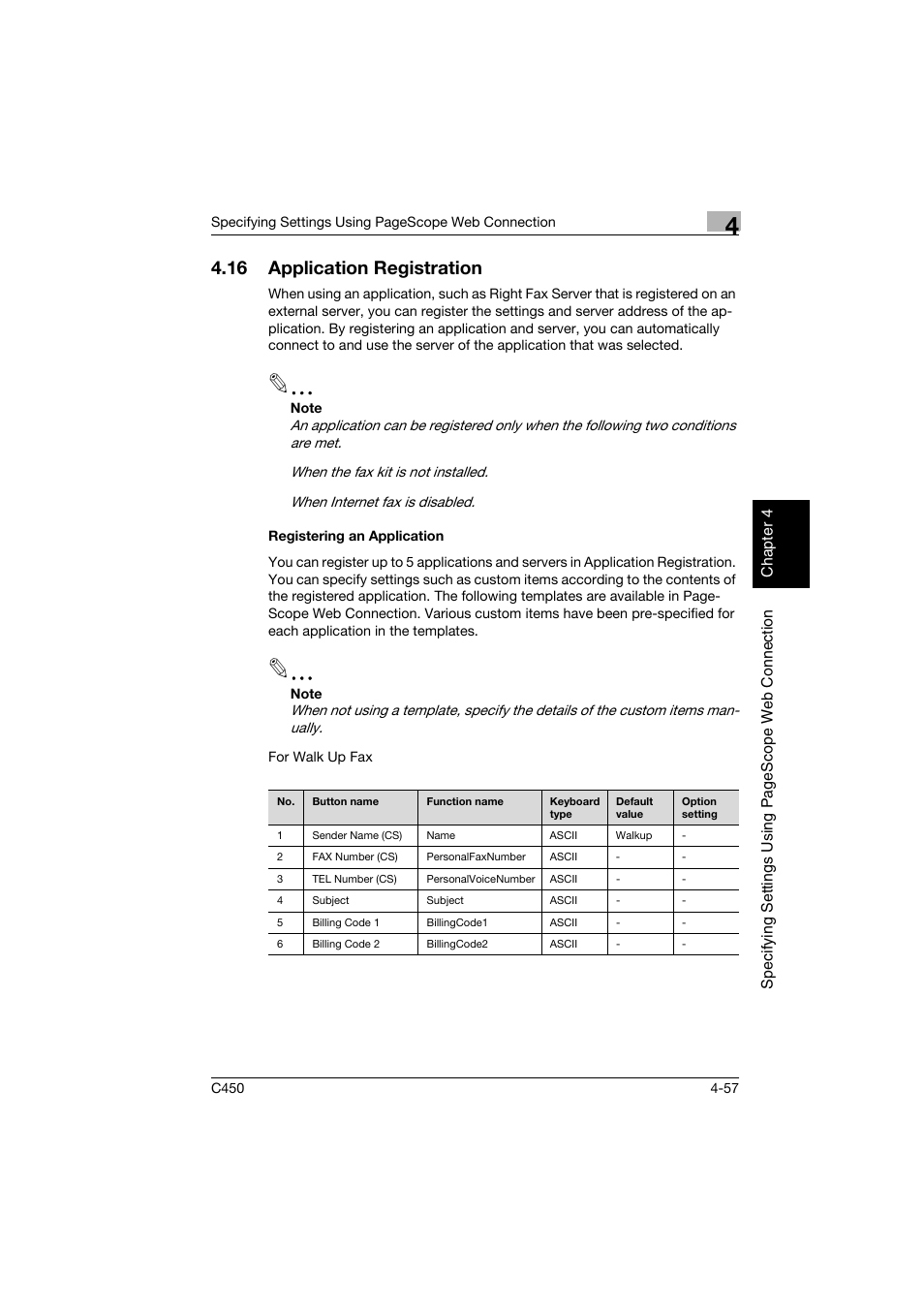 16 application registration, Registering an application, Application registration -57 | Registering an application -57 | Konica Minolta BIZHUB C450 User Manual | Page 316 / 396
