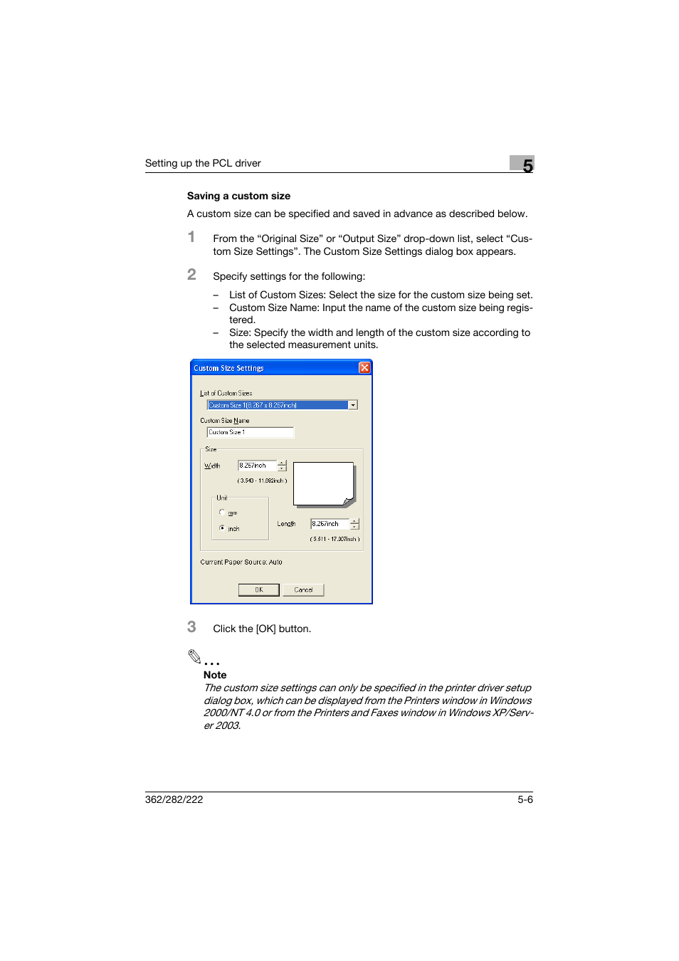 Saving a custom size, Saving a custom size -6 | Konica Minolta bizhub 362 User Manual | Page 127 / 372