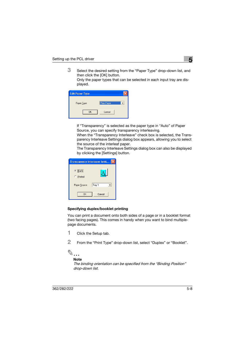 Specifying duplex/booklet printing, Specifying duplex/booklet printing -8 | Konica Minolta bizhub 362 User Manual | Page 129 / 372