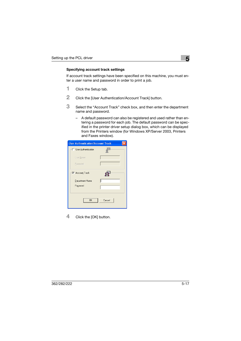 Specifying account track settings, Specifying account track settings -17 | Konica Minolta bizhub 362 User Manual | Page 138 / 372