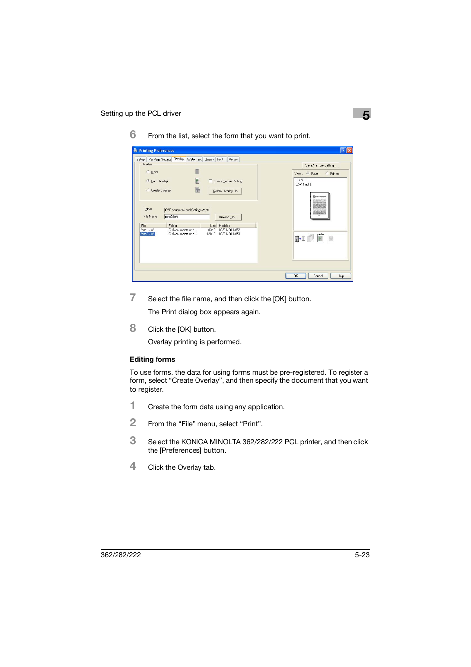 Editing forms, Editing forms -23 | Konica Minolta bizhub 362 User Manual | Page 144 / 372
