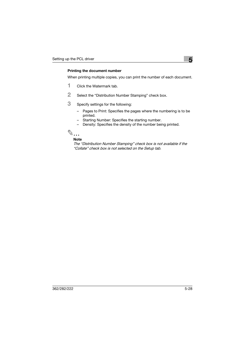 Printing the document number, Printing the document number -28 | Konica Minolta bizhub 362 User Manual | Page 149 / 372