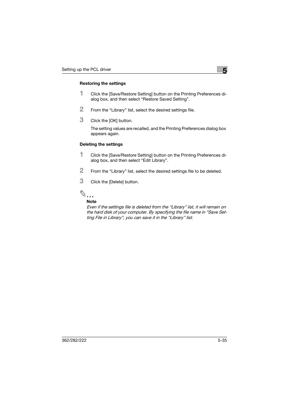 Restoring the settings, Deleting the settings | Konica Minolta bizhub 362 User Manual | Page 156 / 372