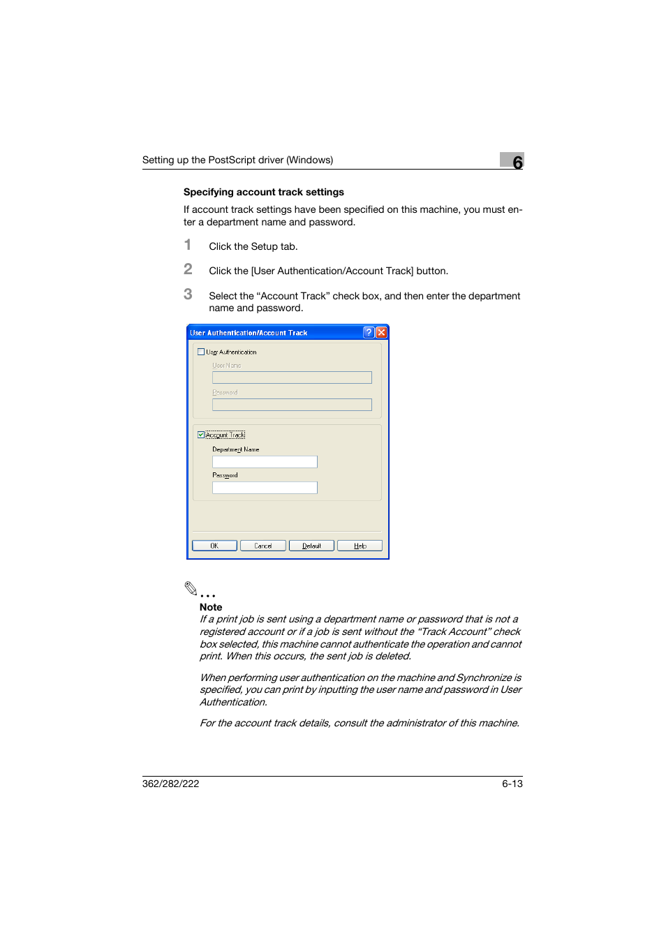 Specifying account track settings, Specifying account track settings -13 | Konica Minolta bizhub 362 User Manual | Page 169 / 372
