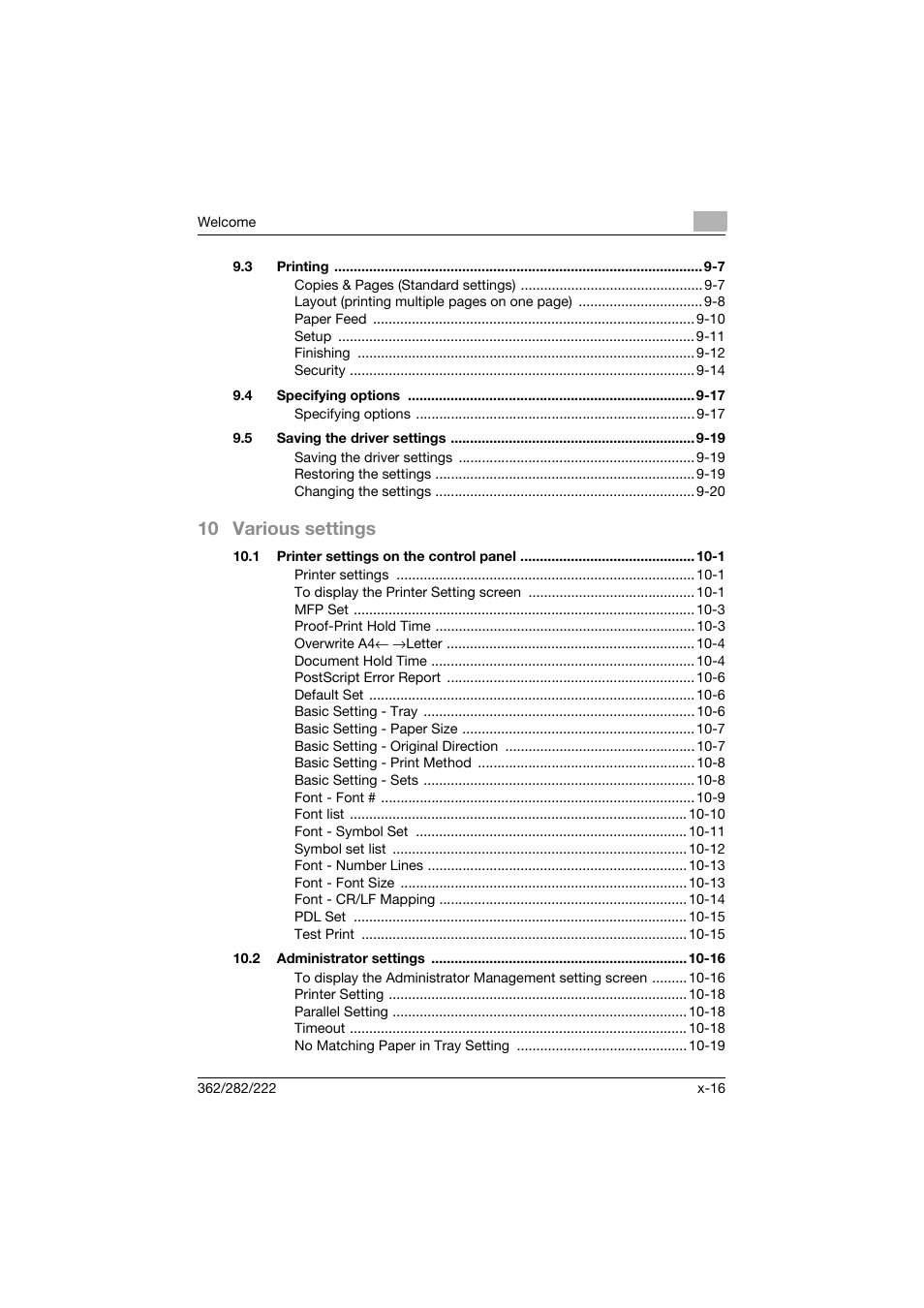 10 various settings | Konica Minolta bizhub 362 User Manual | Page 17 / 372