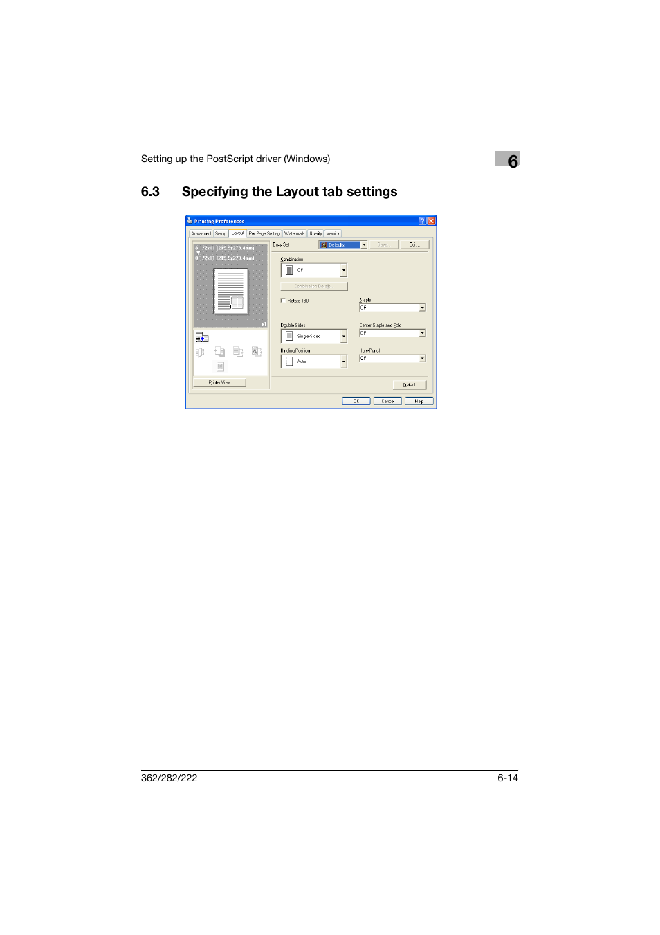 3 specifying the layout tab settings, Specifying the layout tab settings -14 | Konica Minolta bizhub 362 User Manual | Page 170 / 372