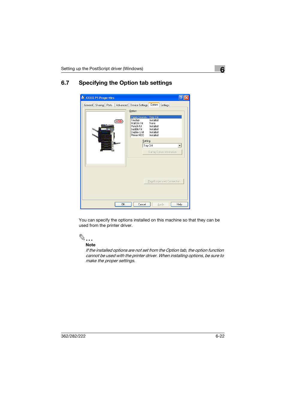 7 specifying the option tab settings, Specifying the option tab settings -22 | Konica Minolta bizhub 362 User Manual | Page 178 / 372