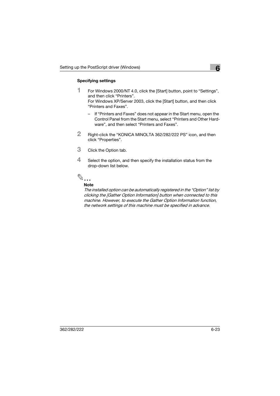 Specifying settings, Specifying settings -23 | Konica Minolta bizhub 362 User Manual | Page 179 / 372