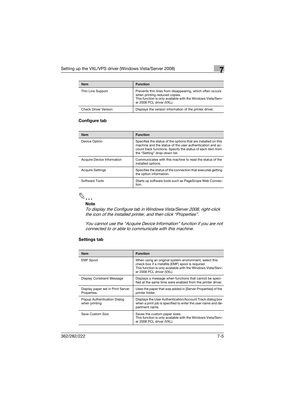 Configure tab, Settings tab, Configure tab -5 settings tab -5 | Konica Minolta bizhub 362 User Manual | Page 187 / 372
