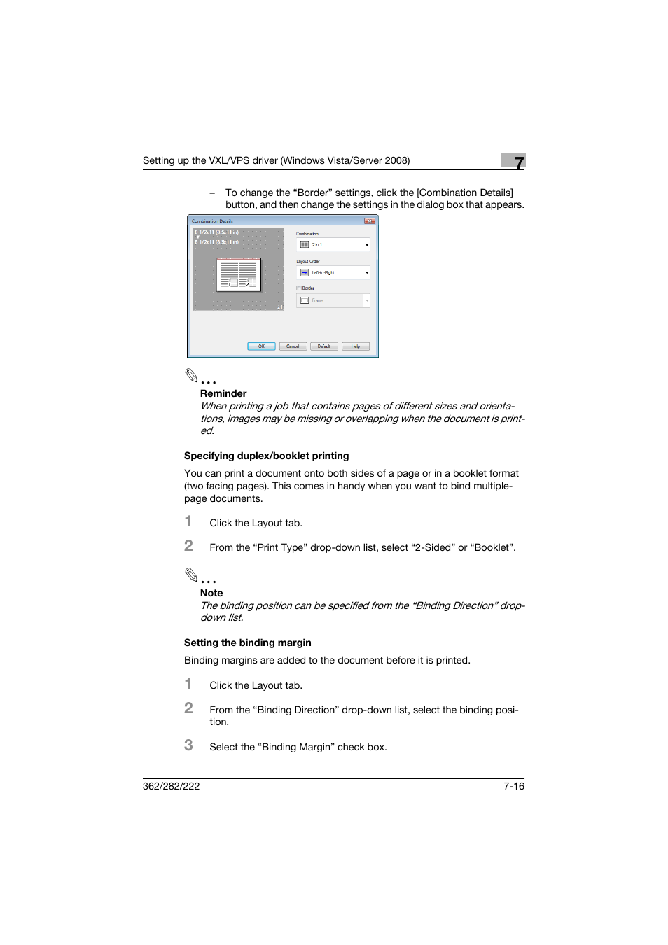 Specifying duplex/booklet printing, Setting the binding margin | Konica Minolta bizhub 362 User Manual | Page 198 / 372
