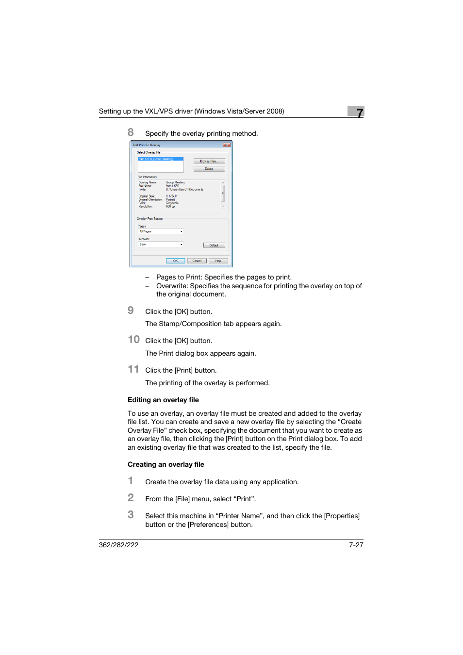 Editing an overlay file, Creating an overlay file | Konica Minolta bizhub 362 User Manual | Page 209 / 372