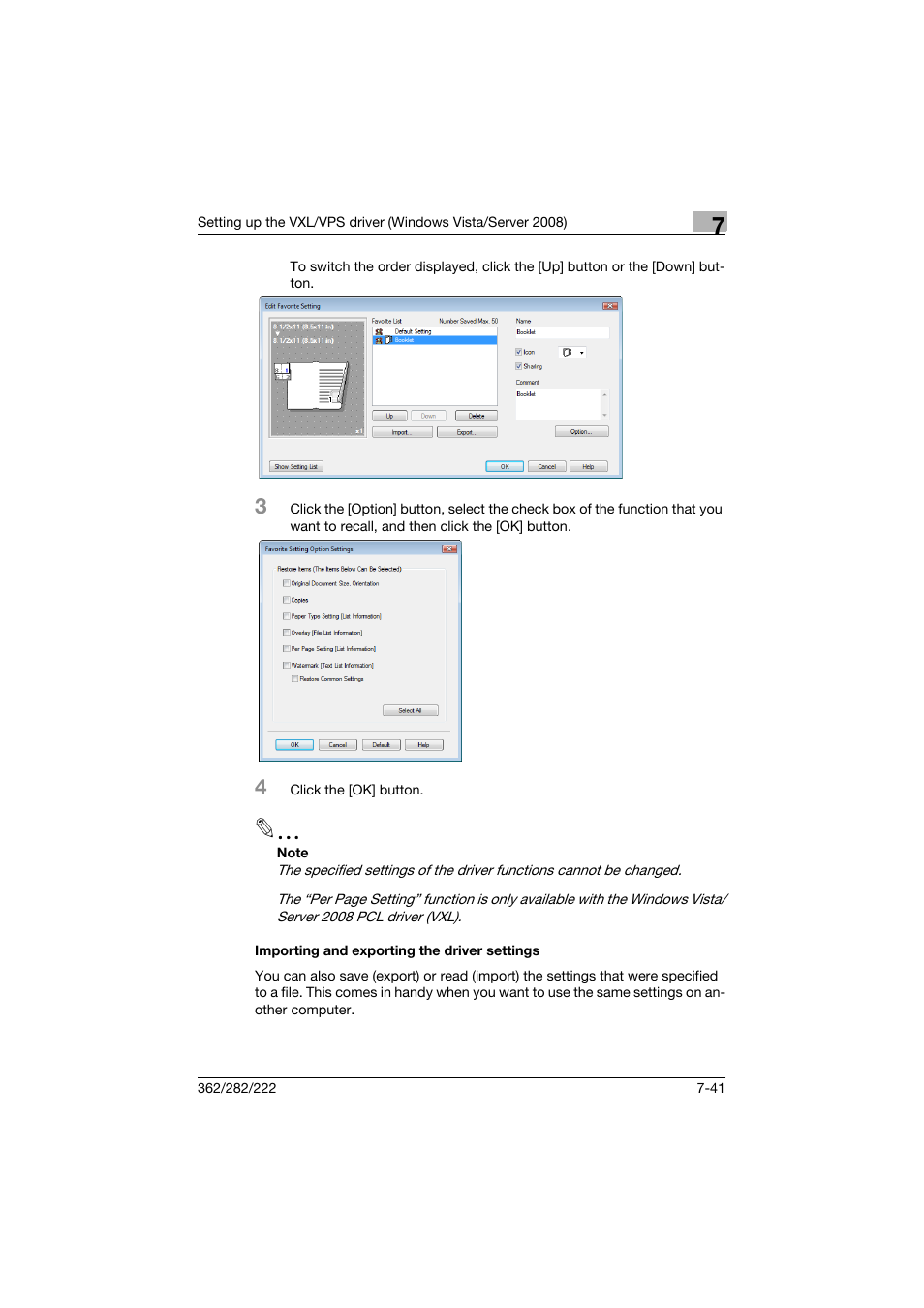 Importing and exporting the driver settings, Importing and exporting the driver settings -41 | Konica Minolta bizhub 362 User Manual | Page 223 / 372