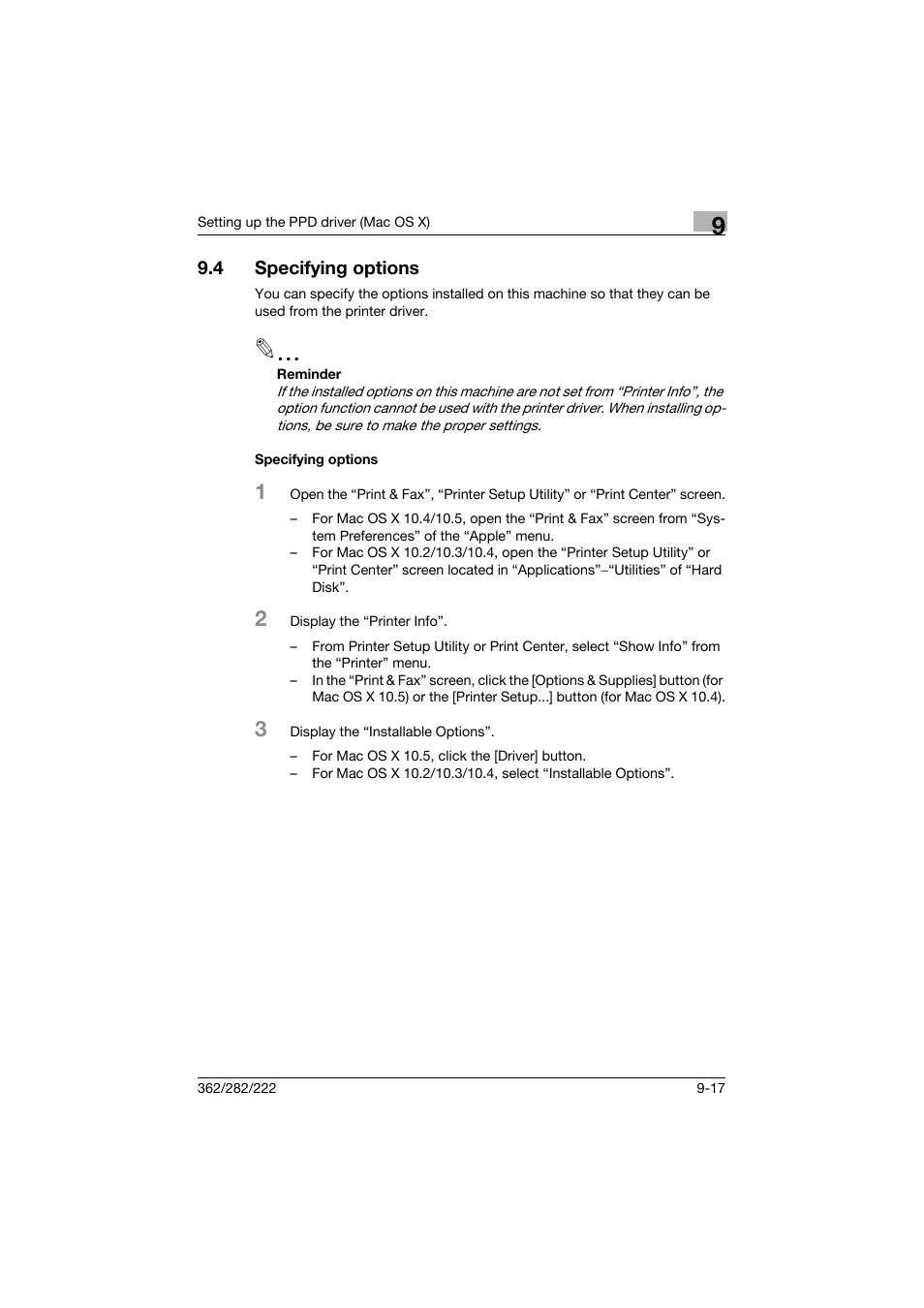 4 specifying options, Specifying options, Specifying options -17 | Konica Minolta bizhub 362 User Manual | Page 254 / 372