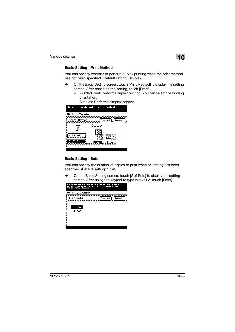 Basic setting - print method, Basic setting - sets | Konica Minolta bizhub 362 User Manual | Page 265 / 372