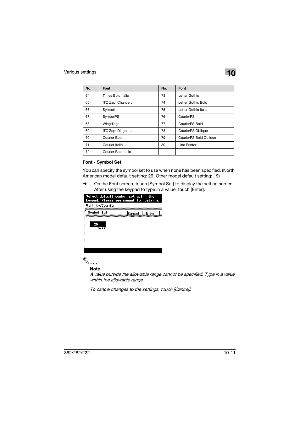 Font - symbol set, Font - symbol set -11 | Konica Minolta bizhub 362 User Manual | Page 268 / 372