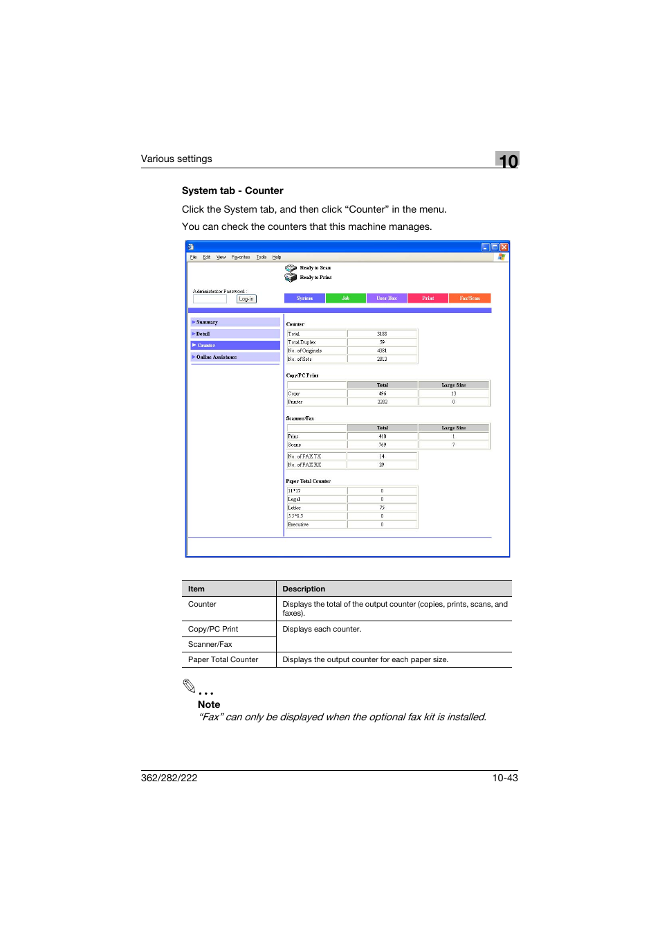 System tab - counter, System tab - counter -43 | Konica Minolta bizhub 362 User Manual | Page 300 / 372