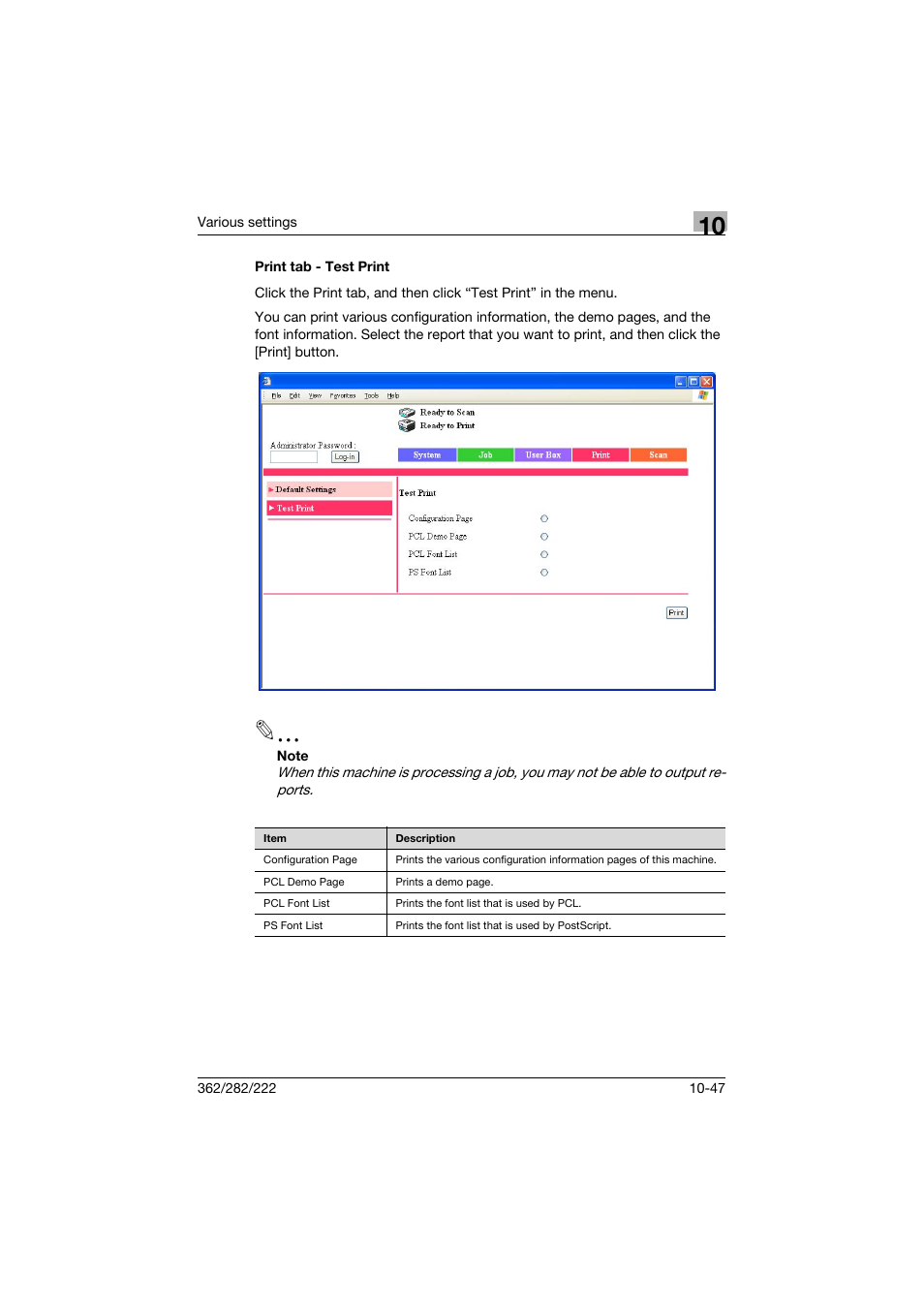 Print tab - test print, Print tab - test print -47 | Konica Minolta bizhub 362 User Manual | Page 304 / 372