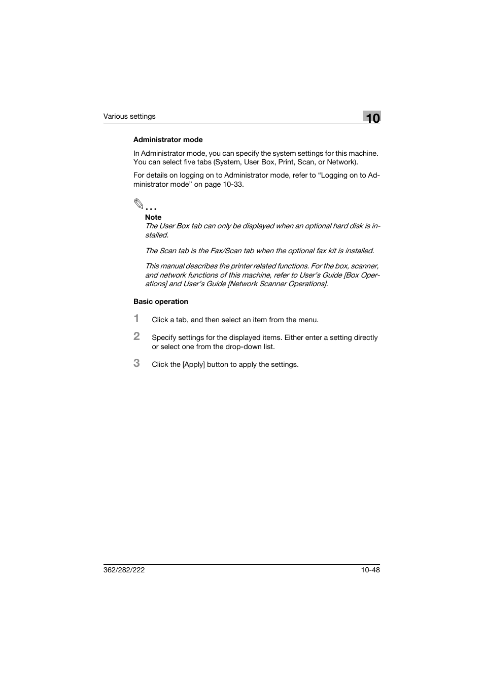 Administrator mode, Basic operation, Administrator mode -48 basic operation -48 | Konica Minolta bizhub 362 User Manual | Page 305 / 372