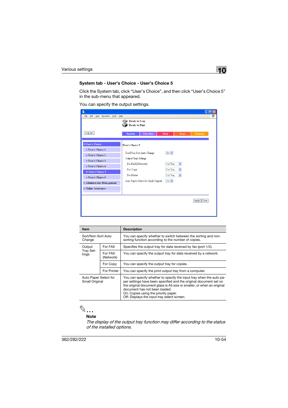 System tab - user’s choice - user’s choice 5, System tab - user’s choice - user’s choice 5 -54 | Konica Minolta bizhub 362 User Manual | Page 311 / 372