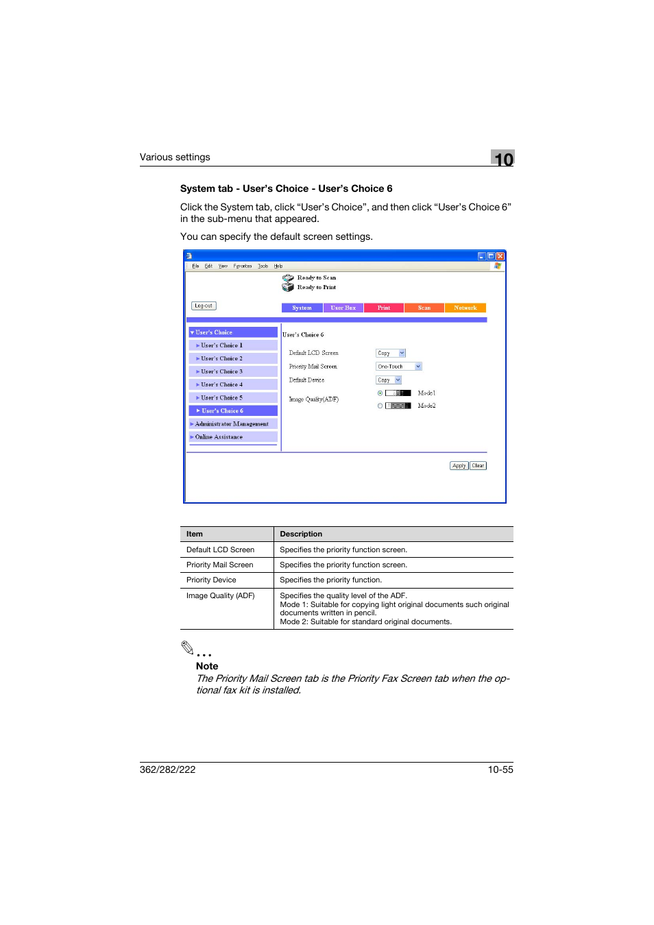 System tab - user’s choice - user’s choice 6, System tab - user’s choice - user’s choice 6 -55 | Konica Minolta bizhub 362 User Manual | Page 312 / 372